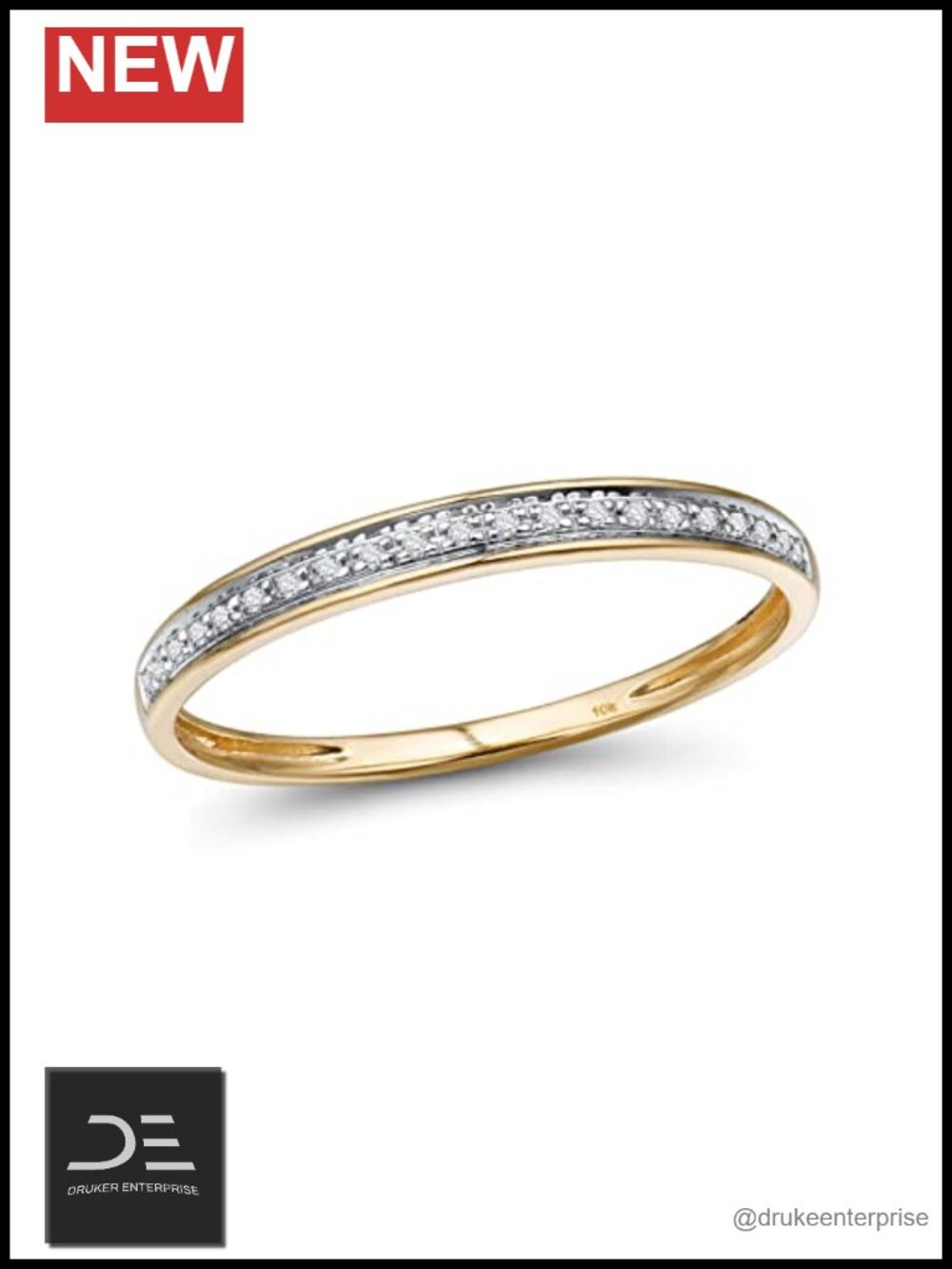 10K Solid Gold Genuine Diamond Dainty Stacking Band Ring Women